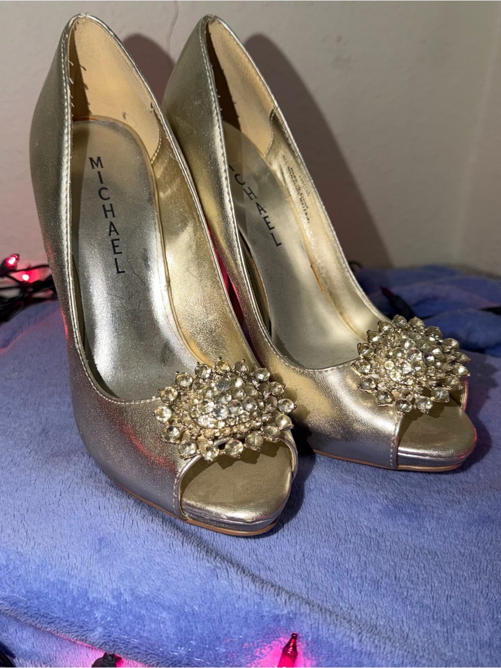 Michaels Metallic Gold Jeweled Peep-Toe Heels
